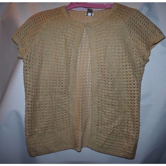 Chico's Tan Knitted Short Sleeve Knitted Cardigan Sweater Size Large‎ Chi… - Picture 2 of 3